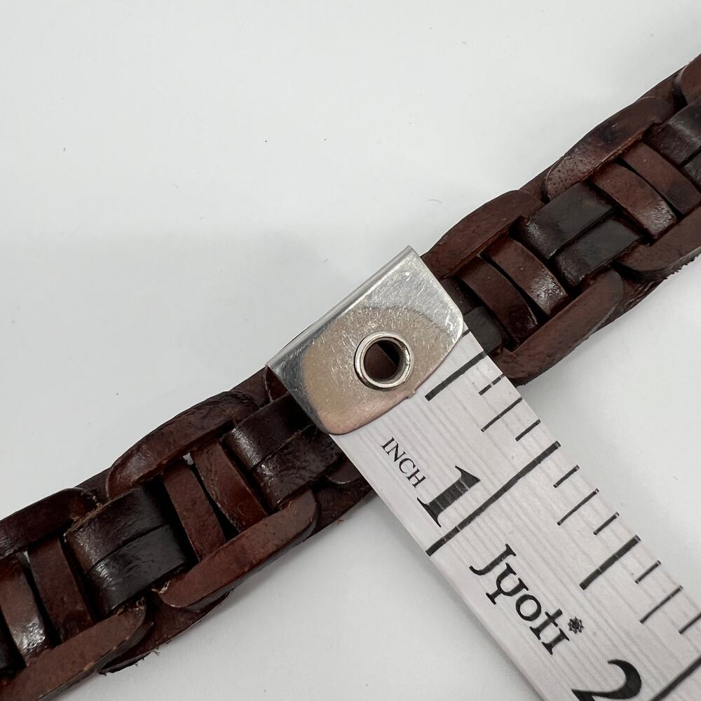 Vintage Leather Belt Womens Small Brass Buckle Braided Chain Mahogany Brown Gold - Picture 9 of 9